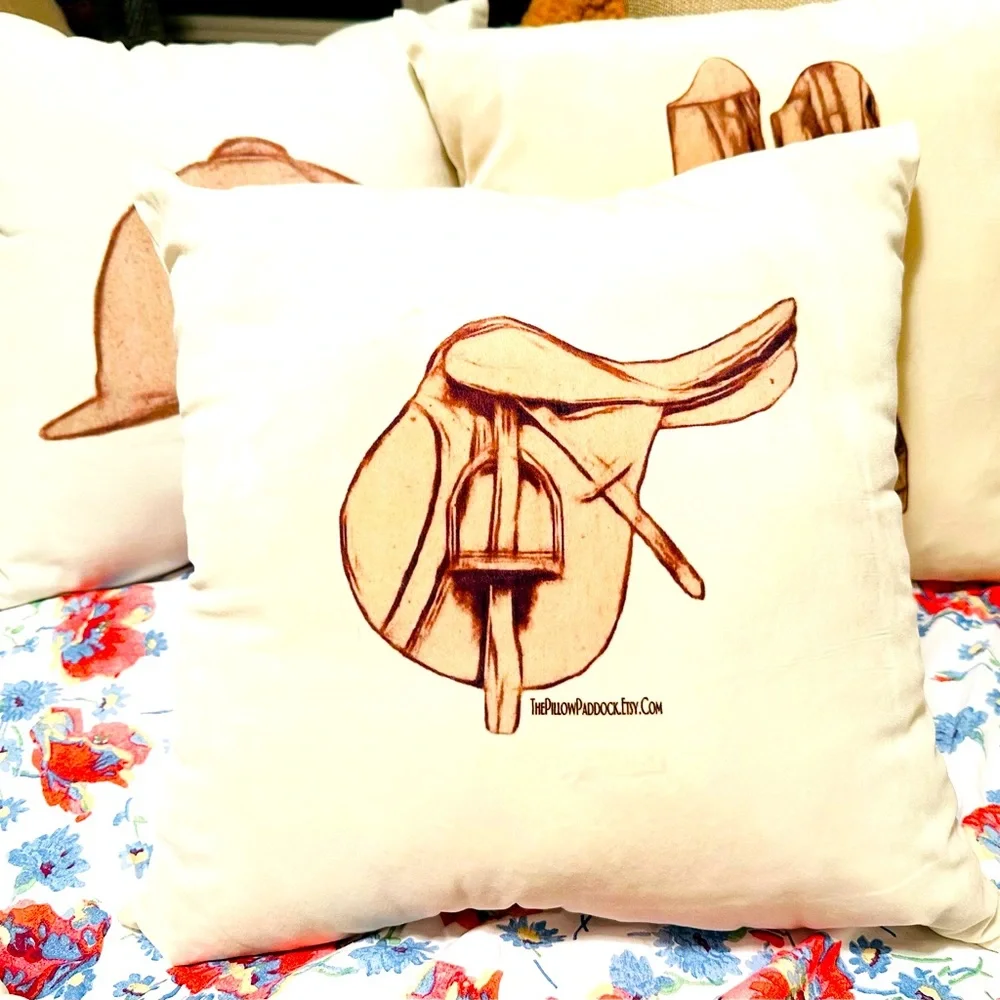 The Vintage Hunt Seat Equestrian themed 18x18 English pillow cover only! Soft!